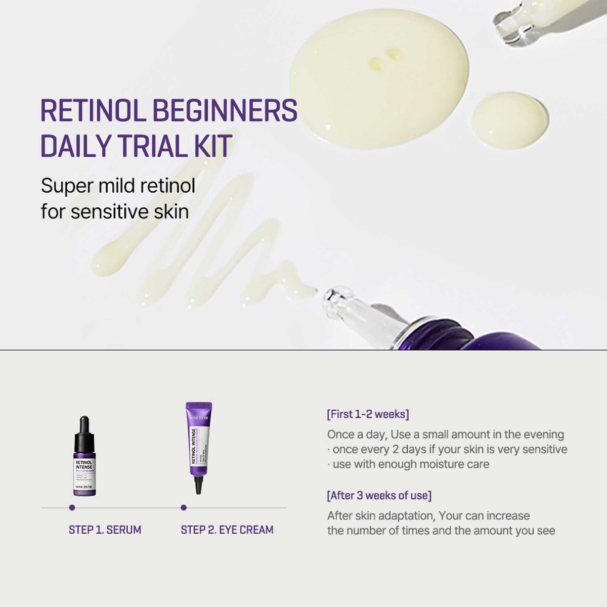 SOME BY MI Retinol Intense Trial Kit - 0.1% Retinol Serum & Eye Cream for Beginners | Korean Skincare Routine Avelisse