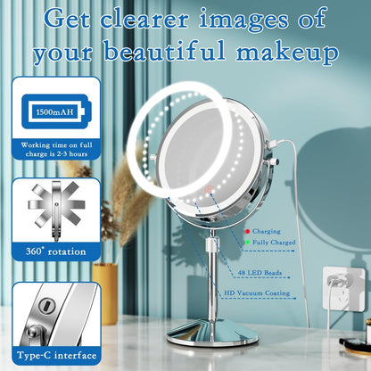 Niuphia Vanity Mirror with Lights 7" Rechargeable 1x/10x Lighted Makeup Mirror - Adjustable Height Double Sided Mirror with 360° Rotation Avelisse