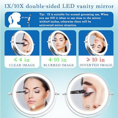 Niuphia Vanity Mirror with Lights 7" Rechargeable 1x/10x Lighted Makeup Mirror - Adjustable Height Double Sided Mirror with 360° Rotation Avelisse