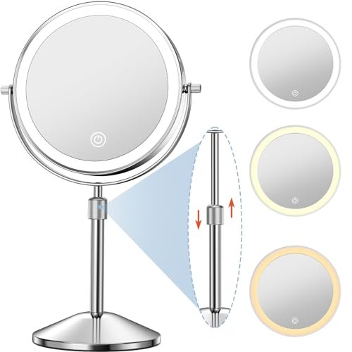 Niuphia Vanity Mirror with Lights 7" Rechargeable 1x/10x Lighted Makeup Mirror - Adjustable Height Double Sided Mirror with 360° Rotation Avelisse