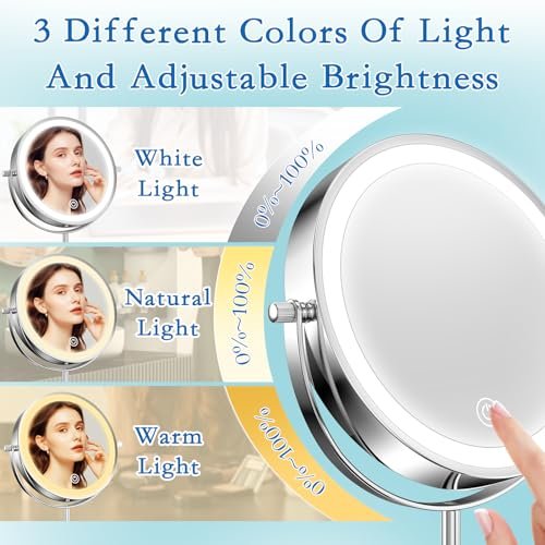 Niuphia Vanity Mirror with Lights 7" Rechargeable 1x/10x Lighted Makeup Mirror - Adjustable Height Double Sided Mirror with 360° Rotation Avelisse