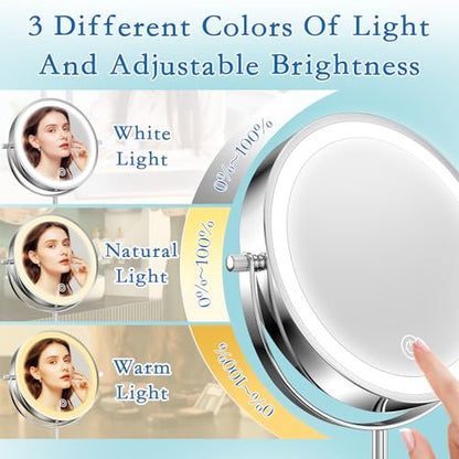 Niuphia Vanity Mirror with Lights 7" Rechargeable 1x/10x Lighted Makeup Mirror - Adjustable Height Double Sided Mirror with 360° Rotation Avelisse