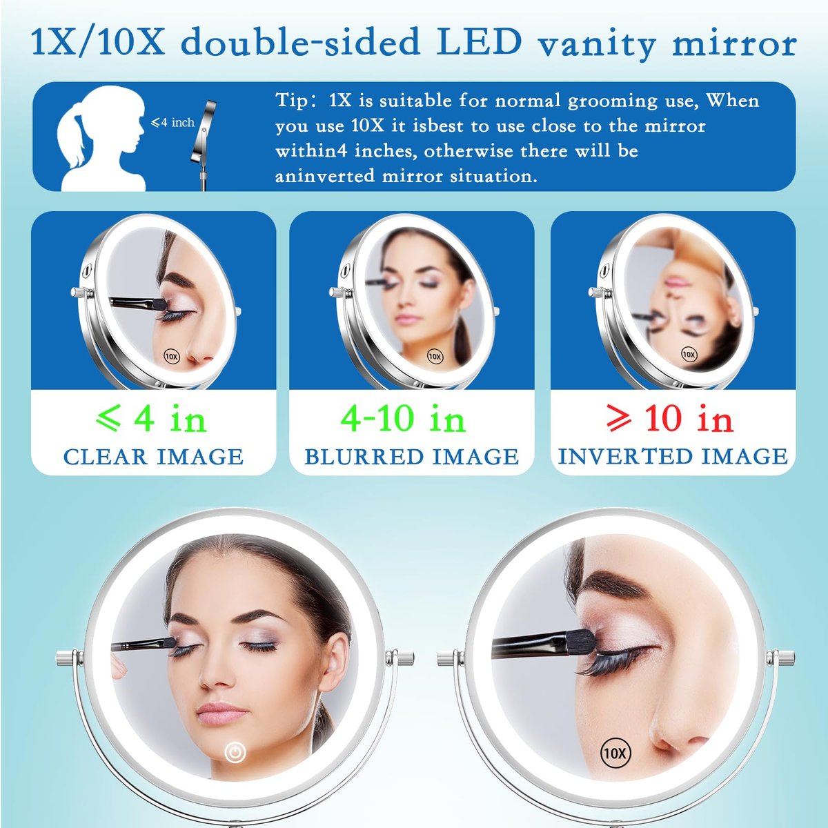 Niuphia Vanity Mirror with Lights 7" Rechargeable 1x/10x Lighted Makeup Mirror - Adjustable Height Double Sided Mirror with 360° Rotation Avelisse