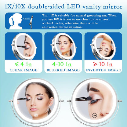 Niuphia Vanity Mirror with Lights 7" Rechargeable 1x/10x Lighted Makeup Mirror - Adjustable Height Double Sided Mirror with 360° Rotation Avelisse