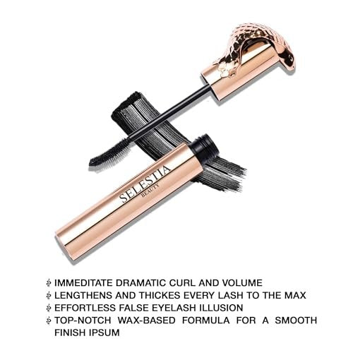 SELESTIA BEAUTY Black Mascara Queen Cobra – Volumizing, Curling, Lengthening – Soft Brush for Smooth Application – Long-Lasting & Weather-Proof – 0.34 fl.oz. – Made in Italy Avelisse