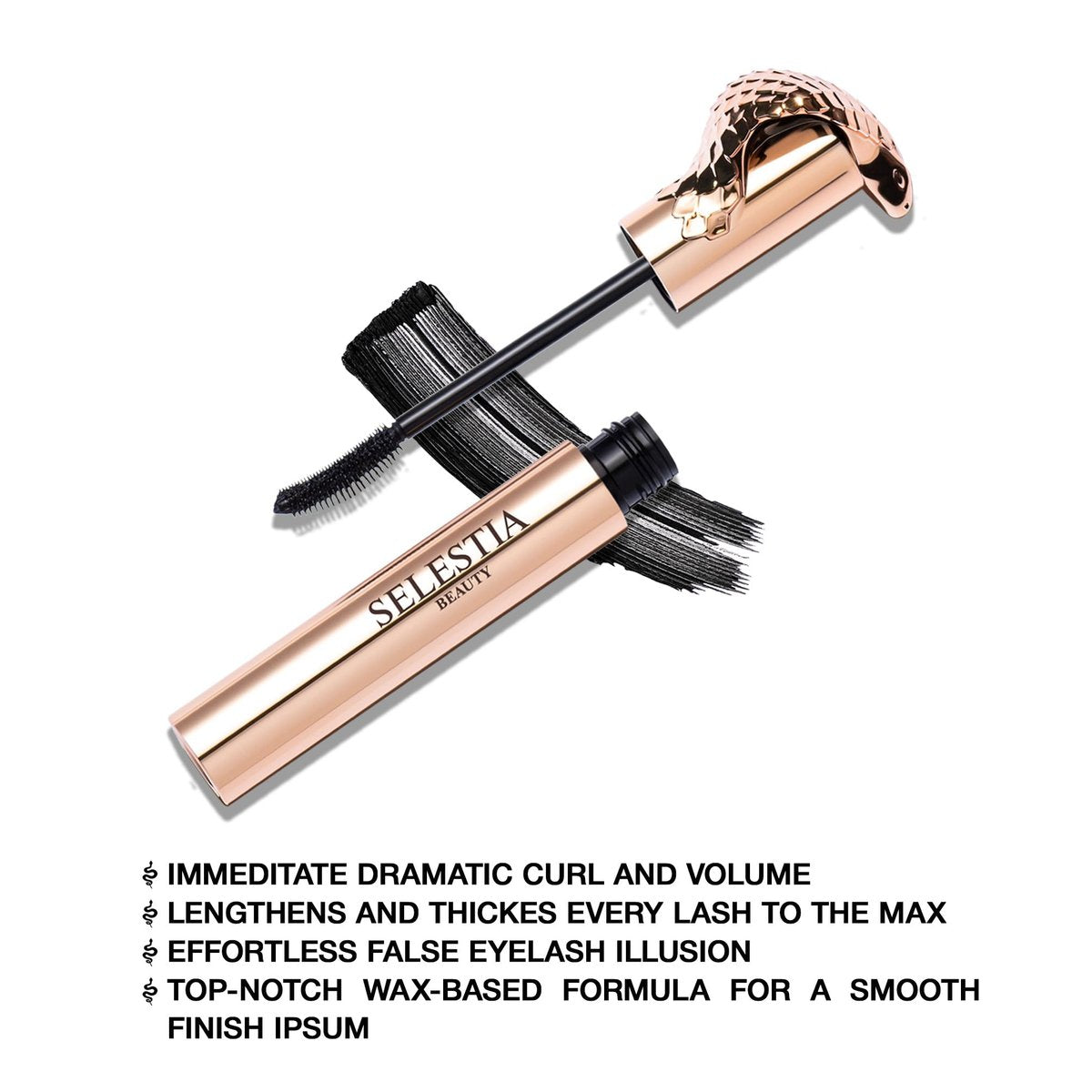 SELESTIA BEAUTY Black Mascara Queen Cobra – Volumizing, Curling, Lengthening – Soft Brush for Smooth Application – Long-Lasting & Weather-Proof – 0.34 fl.oz. – Made in Italy Avelisse