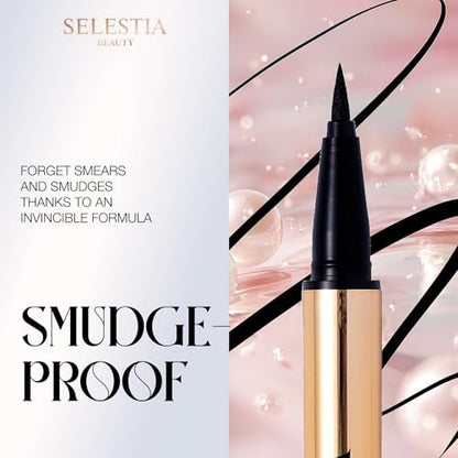 SELESTIA BEAUTY Queen Cobra Black Liquid Eyeliner Pencil – Long-Lasting, Quick-Drying, No Flaking – Intense Color & Thin Applicator