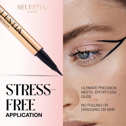SELESTIA BEAUTY Queen Cobra Black Liquid Eyeliner Pencil – Long-Lasting, Quick-Drying, No Flaking – Intense Color & Thin Applicator