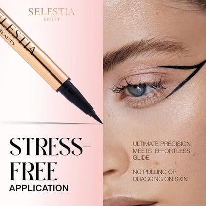 SELESTIA BEAUTY Queen Cobra Black Liquid Eyeliner Pencil – Long-Lasting, Quick-Drying, No Flaking – Intense Color & Thin Applicator