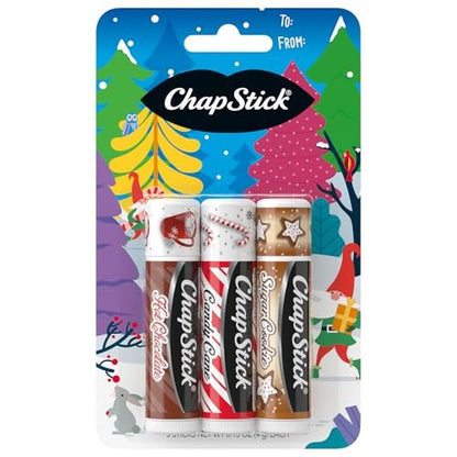 ChapStick Holiday Hot Chocolate, Candy Cane, and Sugar Cookie Lip Balm 3-Pack (0.15 oz each) Avelisse