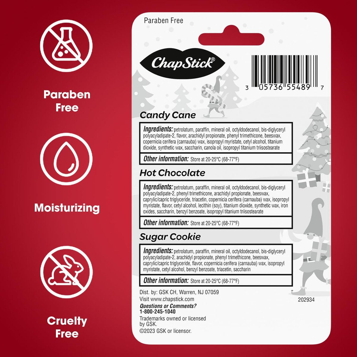 ChapStick Holiday Hot Chocolate, Candy Cane, and Sugar Cookie Lip Balm 3-Pack (0.15 oz each) Avelisse