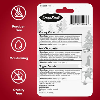 ChapStick Holiday Hot Chocolate, Candy Cane, and Sugar Cookie Lip Balm 3-Pack (0.15 oz each) Avelisse