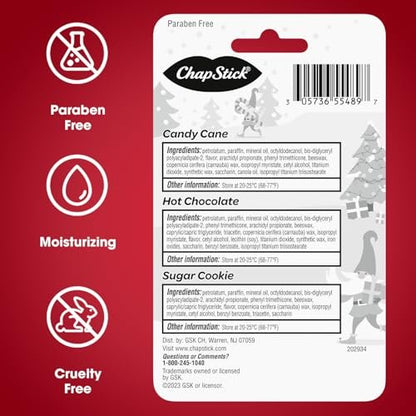 ChapStick Holiday Hot Chocolate, Candy Cane, and Sugar Cookie Lip Balm 3-Pack (0.15 oz each) Avelisse