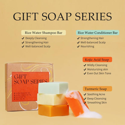 Yeokoe Turmeric Soap Bar and Rice Water Shampoo Conditioner Bar Set – Deep Cleansing Kojic Acid Soap for Body, Face, and Hair – Travel Toiletries & Spa Gifts for Women