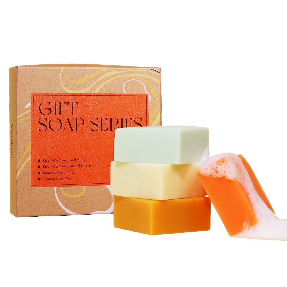 Yeokoe Turmeric Soap Bar and Rice Water Shampoo Conditioner Bar Set – Deep Cleansing Kojic Acid Soap for Body, Face, and Hair – Travel Toiletries & Spa Gifts for Women - görsel 17