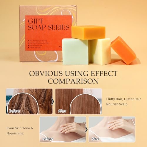 Yeokoe Turmeric Soap Bar and Rice Water Shampoo Conditioner Bar Set – Deep Cleansing Kojic Acid Soap for Body, Face, and Hair – Travel Toiletries & Spa Gifts for Women - görsel 8