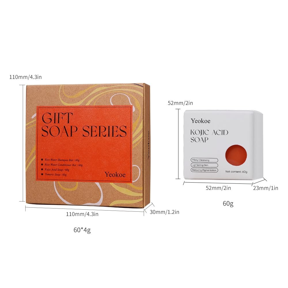 Yeokoe Turmeric Soap Bar and Rice Water Shampoo Conditioner Bar Set – Deep Cleansing Kojic Acid Soap for Body, Face, and Hair – Travel Toiletries & Spa Gifts for Women - görsel 11