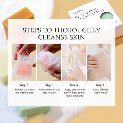 Yeokoe Turmeric Soap Bar and Rice Water Shampoo Conditioner Bar Set – Deep Cleansing Kojic Acid Soap for Body, Face, and Hair – Travel Toiletries & Spa Gifts for Women