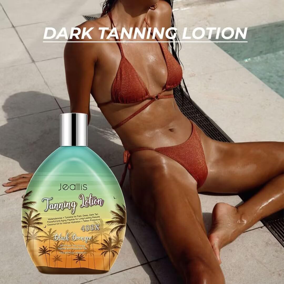 Jeallis Extreme Dark Tanning Lotion Accelerator for Indoor & Outdoor Use with Bronzer - DHA Free - 13.5 oz Avelisse
