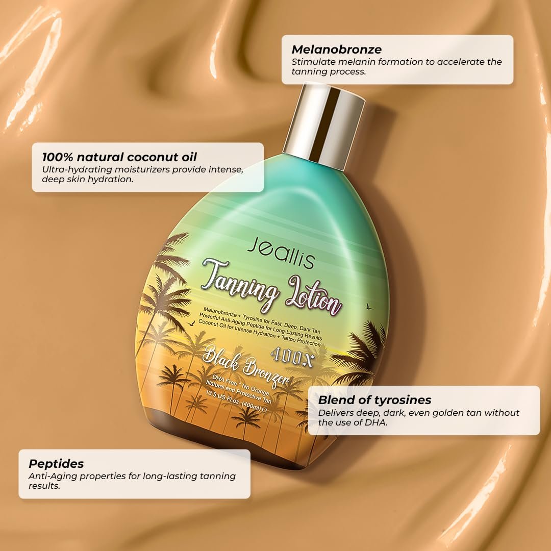 Jeallis Extreme Dark Tanning Lotion Accelerator for Indoor & Outdoor Use with Bronzer - DHA Free - 13.5 oz Avelisse
