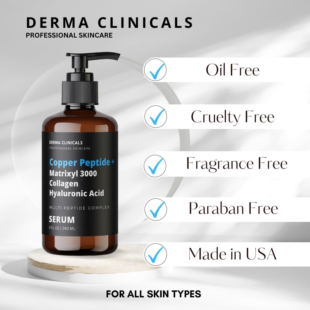 Multi-Peptide Firming & Plumping Serum with Copper Peptide, Matrixyl 3000, Collagen & Hyaluronic Acid - Anti-Wrinkle Anti-Aging Face Serum (8 oz) Avelisse