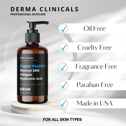 Multi-Peptide Firming & Plumping Serum with Copper Peptide, Matrixyl 3000, Collagen & Hyaluronic Acid - Anti-Wrinkle Anti-Aging Face Serum (8 oz) Avelisse