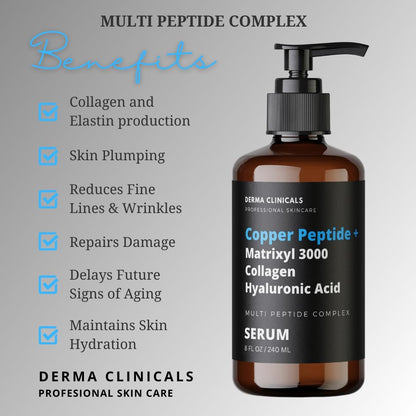 Multi-Peptide Firming & Plumping Serum with Copper Peptide, Matrixyl 3000, Collagen & Hyaluronic Acid - Anti-Wrinkle Anti-Aging Face Serum (8 oz) Avelisse