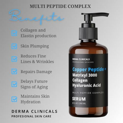 Multi-Peptide Firming & Plumping Serum with Copper Peptide, Matrixyl 3000, Collagen & Hyaluronic Acid - Anti-Wrinkle Anti-Aging Face Serum (8 oz) Avelisse