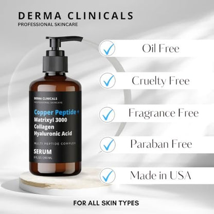 Multi-Peptide Firming & Plumping Serum with Copper Peptide, Matrixyl 3000, Collagen & Hyaluronic Acid - Anti-Wrinkle Anti-Aging Face Serum (8 oz) Avelisse