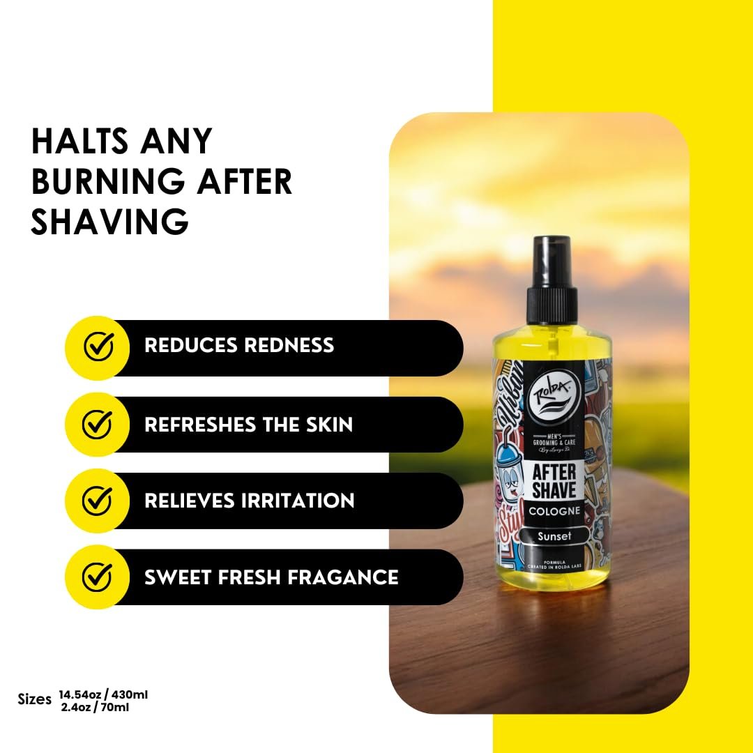 Rolda Sunset After Shave Tonic Cologne for Men - Post Shave Tonic Spray, Calms Irritation, Helps Heal & Clean Shaved Areas, Masculine Citrusy Fragrance (14.54 oz | 430 ml) Avelisse