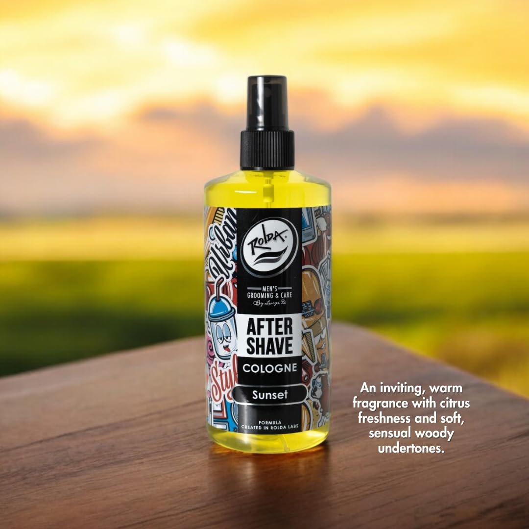 Rolda Sunset After Shave Tonic Cologne for Men - Post Shave Tonic Spray, Calms Irritation, Helps Heal & Clean Shaved Areas, Masculine Citrusy Fragrance (14.54 oz | 430 ml) Avelisse