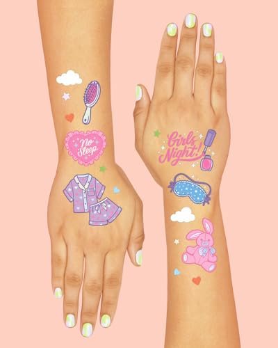 xo, Fetti Pink Sleepover Party Temporary Tattoos for Girls - 52 Cute Designs | Birthday Party Supplies, Movie Night Goodie Bag Favors, Easter Basket Stuffers - görsel 5