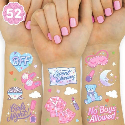 xo, Fetti Pink Sleepover Party Temporary Tattoos for Girls - 52 Cute Designs | Birthday Party Supplies, Movie Night Goodie Bag Favors, Easter Basket Stuffers