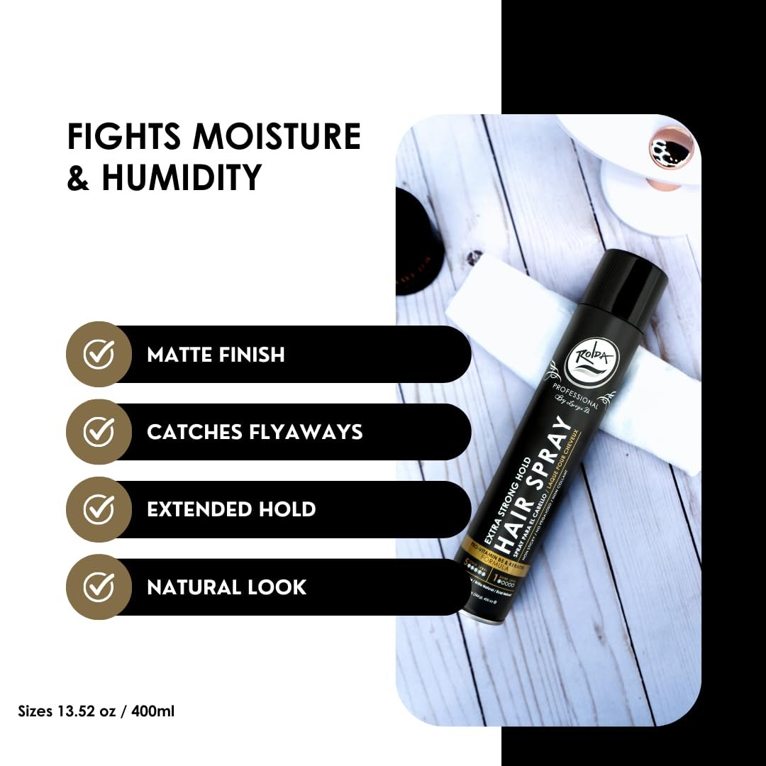Rolda Extra Strong Hold Hair Spray - Matte Finish, Pro-Vitamin B5, Humidity Resistant, 13.52 oz Avelisse