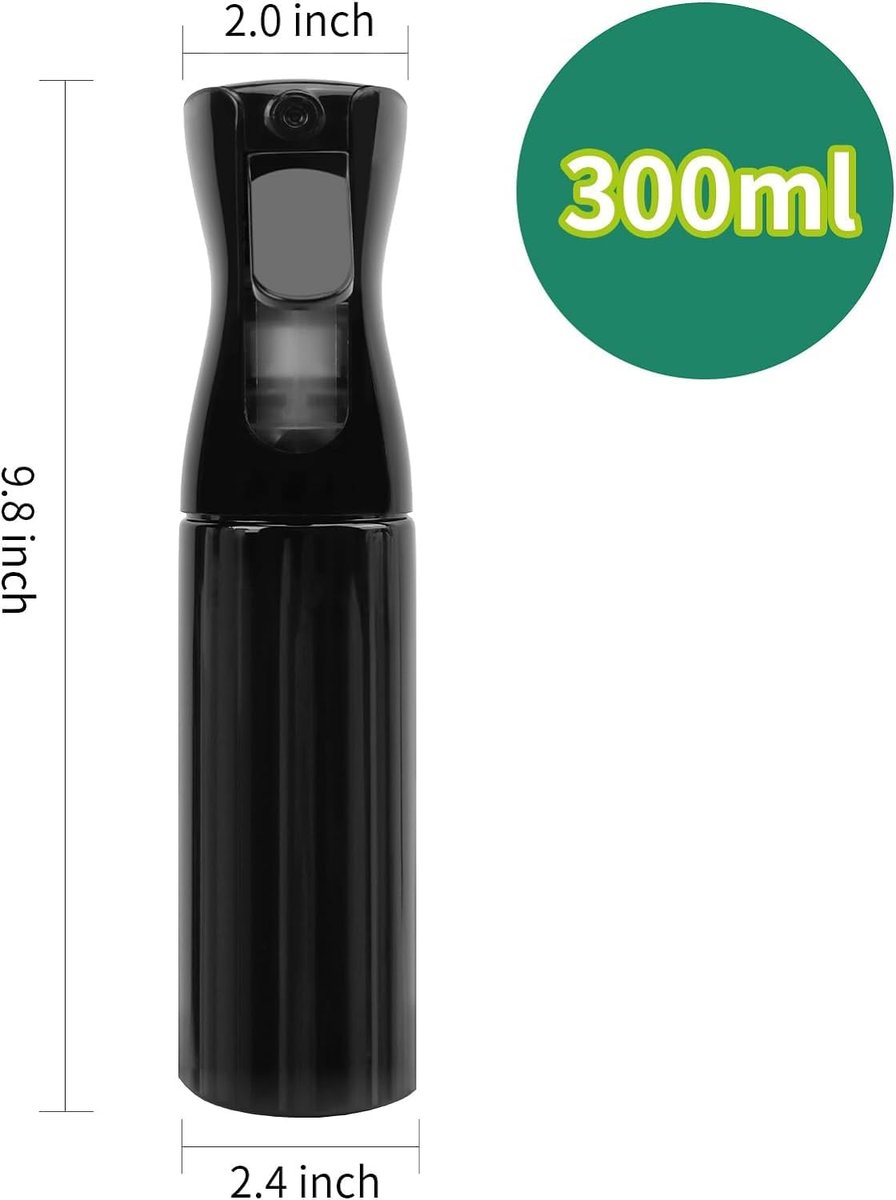 Ultra Fine Mist Spray Bottle (10.1oz/300ml) - Empty Plastic Sprayer for Hair Styling, Cleaning, Salons, Plants, and Essential Oils - Black, Press 3 Times to Activate - görsel 3