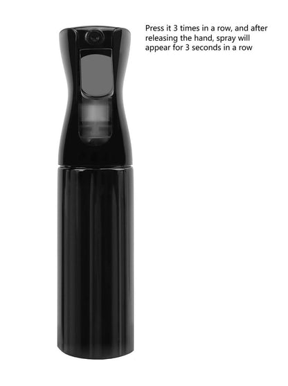 Ultra Fine Mist Spray Bottle (10.1oz/300ml) - Empty Plastic Sprayer for Hair Styling, Cleaning, Salons, Plants, and Essential Oils - Black, Press 3 Times to Activate