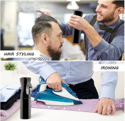 Ultra Fine Mist Spray Bottle (10.1oz/300ml) - Empty Plastic Sprayer for Hair Styling, Cleaning, Salons, Plants, and Essential Oils - Black, Press 3 Times to Activate