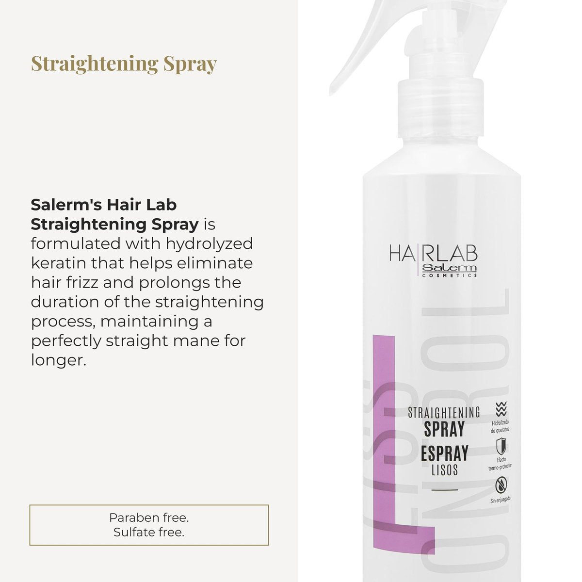SALERM Smoothing Hair Spray - Lisos Hair Lab - 250 ml - Hydrolyzed Keratin - Heat Protector - Eliminates Frizz Avelisse