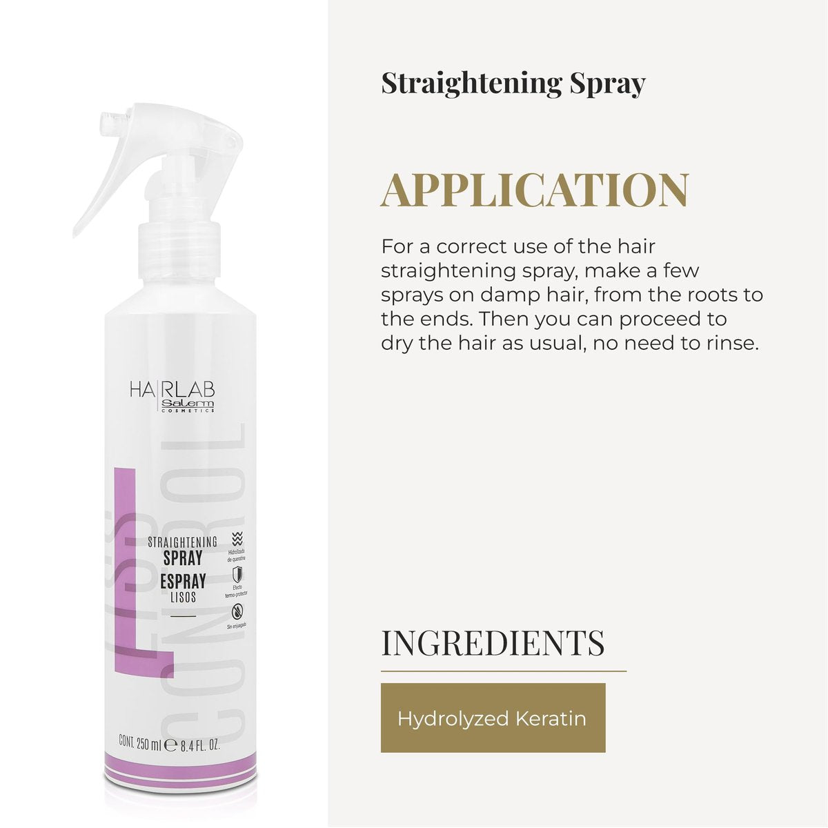 SALERM Smoothing Hair Spray - Lisos Hair Lab - 250 ml - Hydrolyzed Keratin - Heat Protector - Eliminates Frizz Avelisse