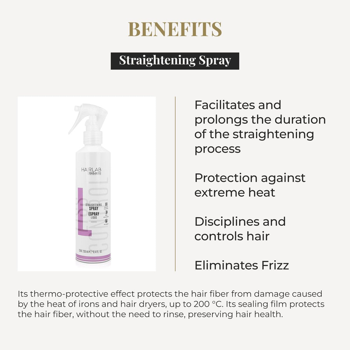 SALERM Smoothing Hair Spray - Lisos Hair Lab - 250 ml - Hydrolyzed Keratin - Heat Protector - Eliminates Frizz Avelisse