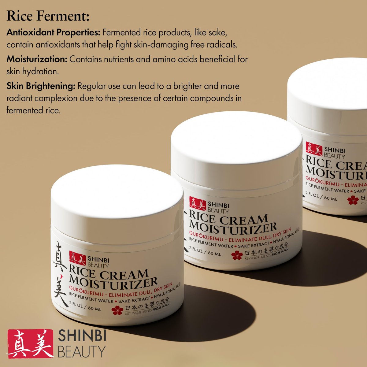 Shinbi Beauty Japanese Rice Cream Moisturizer with Rice Ferment & Sake Extract – Natural J-Beauty Face Moisturizer for Glowing Skin, 2 oz Avelisse