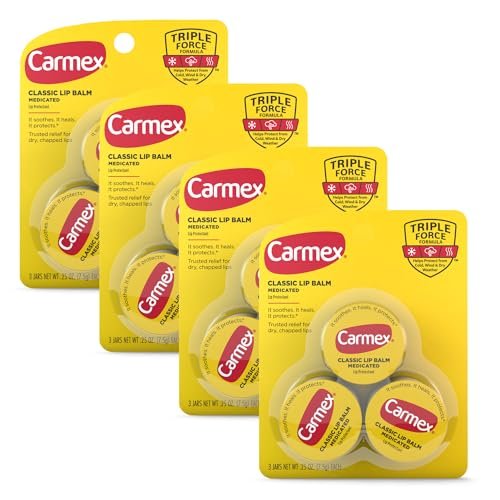 Carmex Medicated Lip Balm Jar - 0.25 oz (4 Packs of 3) - Intensive Moisture for Dry, Chapped Lips Avelisse