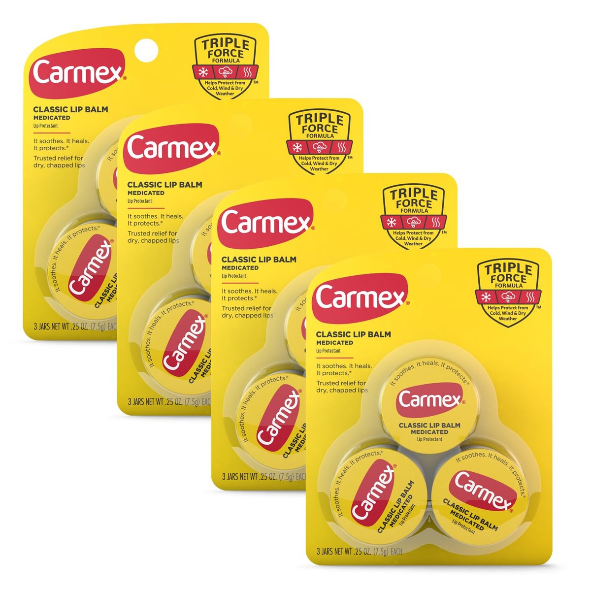 Carmex Medicated Lip Balm Jar - 0.25 oz (4 Packs of 3) - Intensive Moisture for Dry, Chapped Lips Avelisse