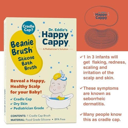 Happy Cappy Beanie Brush - Gentle Cradle Cap Brush for Babies, Exfoliating Baby Scalp Scrubber with Food Grade Silicone, BPA Free, Helps Dandruff & Flakes