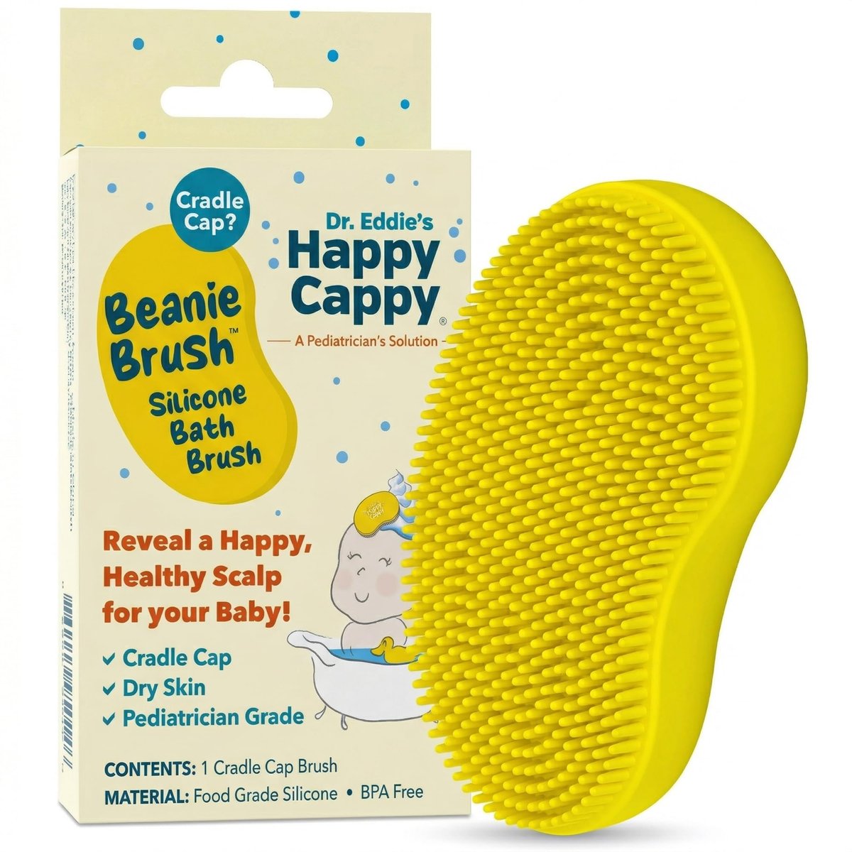 Happy Cappy Beanie Brush - Gentle Cradle Cap Brush for Babies, Exfoliating Baby Scalp Scrubber with Food Grade Silicone, BPA Free, Helps Dandruff & Flakes - görsel 1