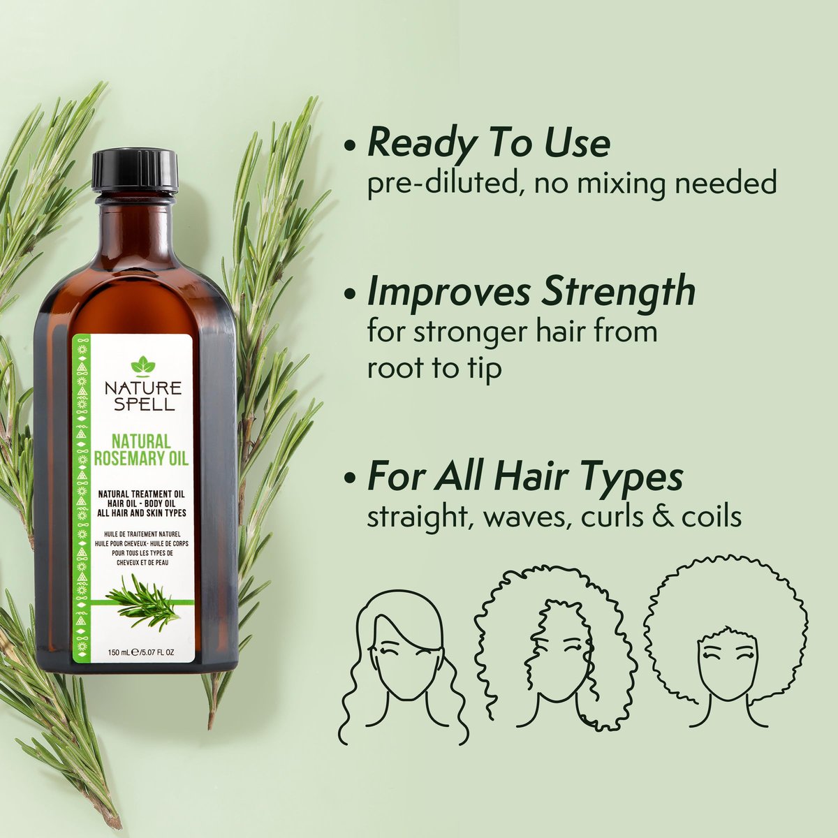 Nature Spell Rosemary Oil for Hair Growth with Root Comb Applicator – Pre-Diluted Hair & Scalp Oil for Dry, Damaged Hair – 5.07 Fl Oz Avelisse