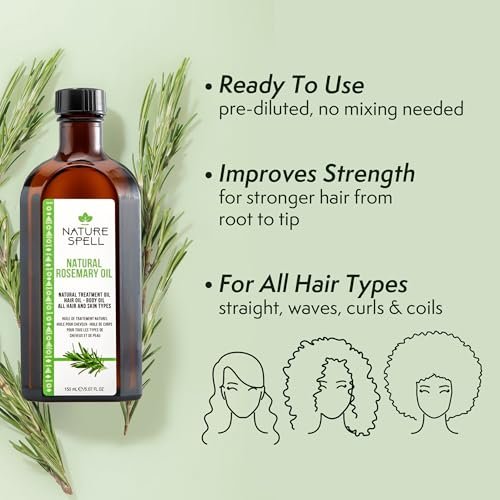 Nature Spell Rosemary Oil for Hair Growth with Root Comb Applicator – Pre-Diluted Hair & Scalp Oil for Dry, Damaged Hair – 5.07 Fl Oz Avelisse