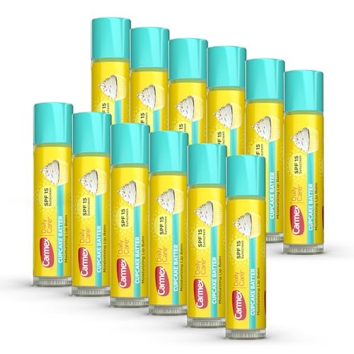 Carmex Daily Care Moisturizing Lip Balm with SPF 15, Cupcake Batter Lip Balm Sticks, 0.15 OZ Each - 12 Count Avelisse