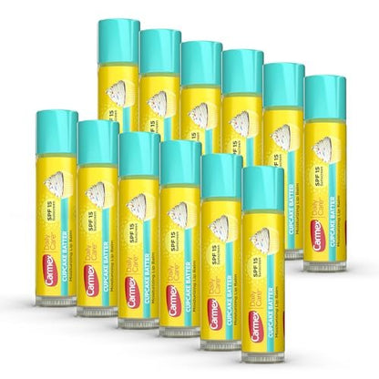 Carmex Daily Care Moisturizing Lip Balm with SPF 15, Cupcake Batter Lip Balm Sticks, 0.15 OZ Each - 12 Count Avelisse