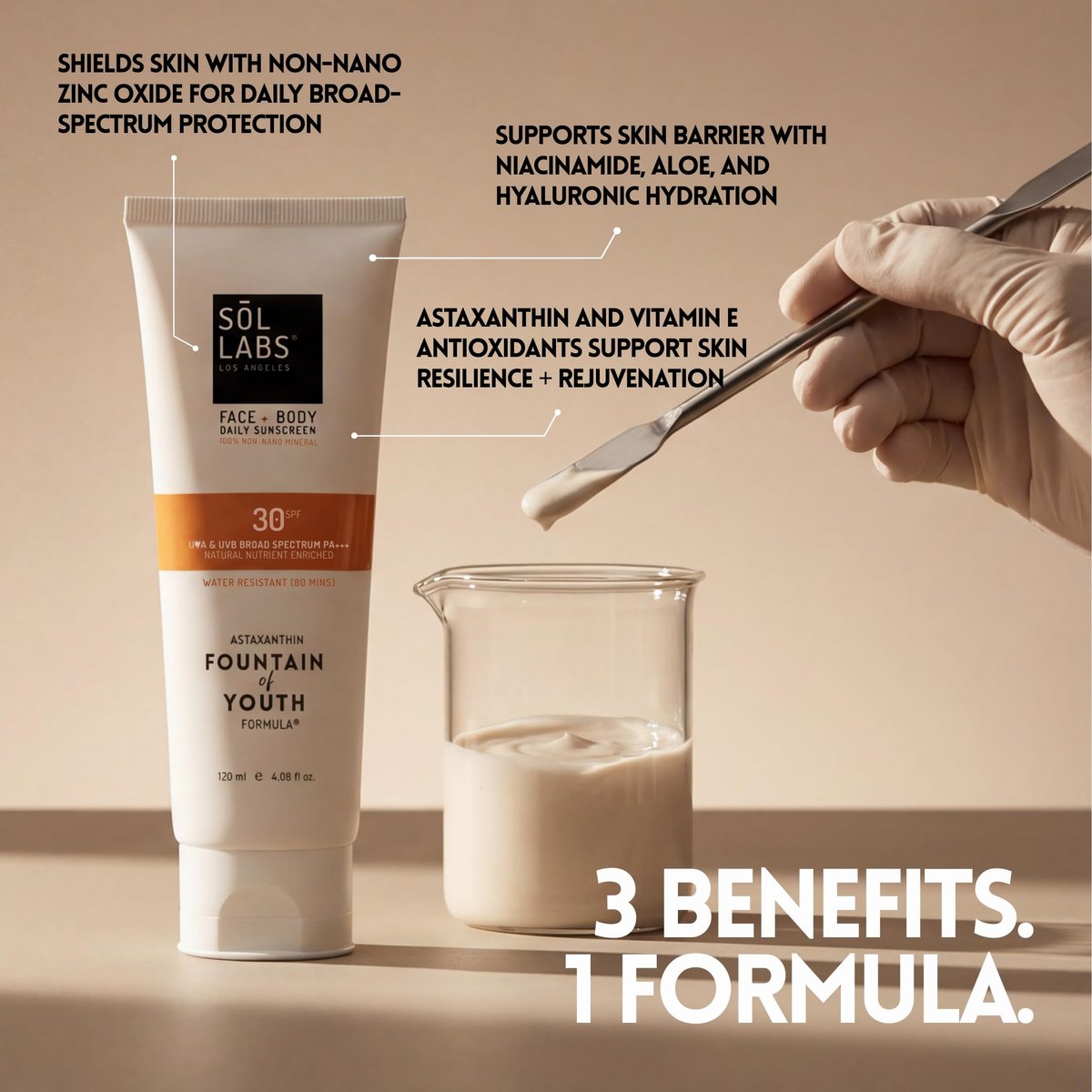 SOL LABS Mineral Sunscreen SPF 30 Face & Body – Lightweight, Hydrating Daily Moisturizer with Niacinamide & Zinc Oxide – Reef Safe, No White Cast – Korean Skin Care – 4 oz Avelisse